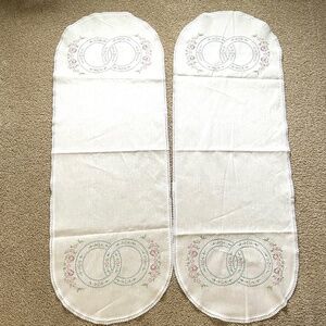 Vintage Hand Embroidered Dresser Scarves Linens -- Set of 2